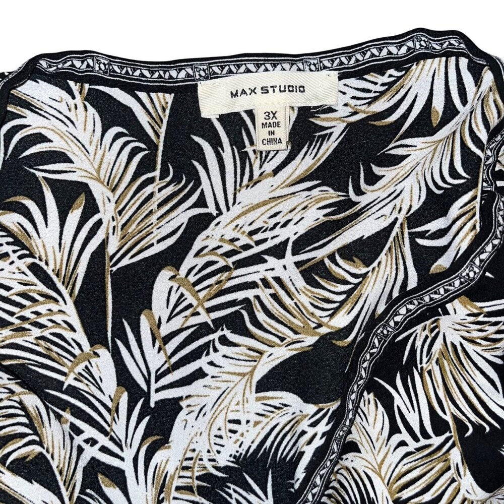 Max Studio Womens 3X Black & White Leaf Print Top Blouse
